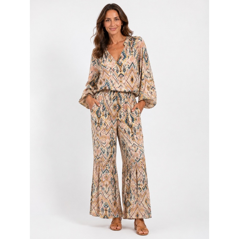 Johnny Was Jade Haya Wide-Leg Pants 100% Silk Large